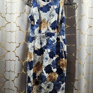 Shelby & Palmer Blue and Tan Floral Midi Dress